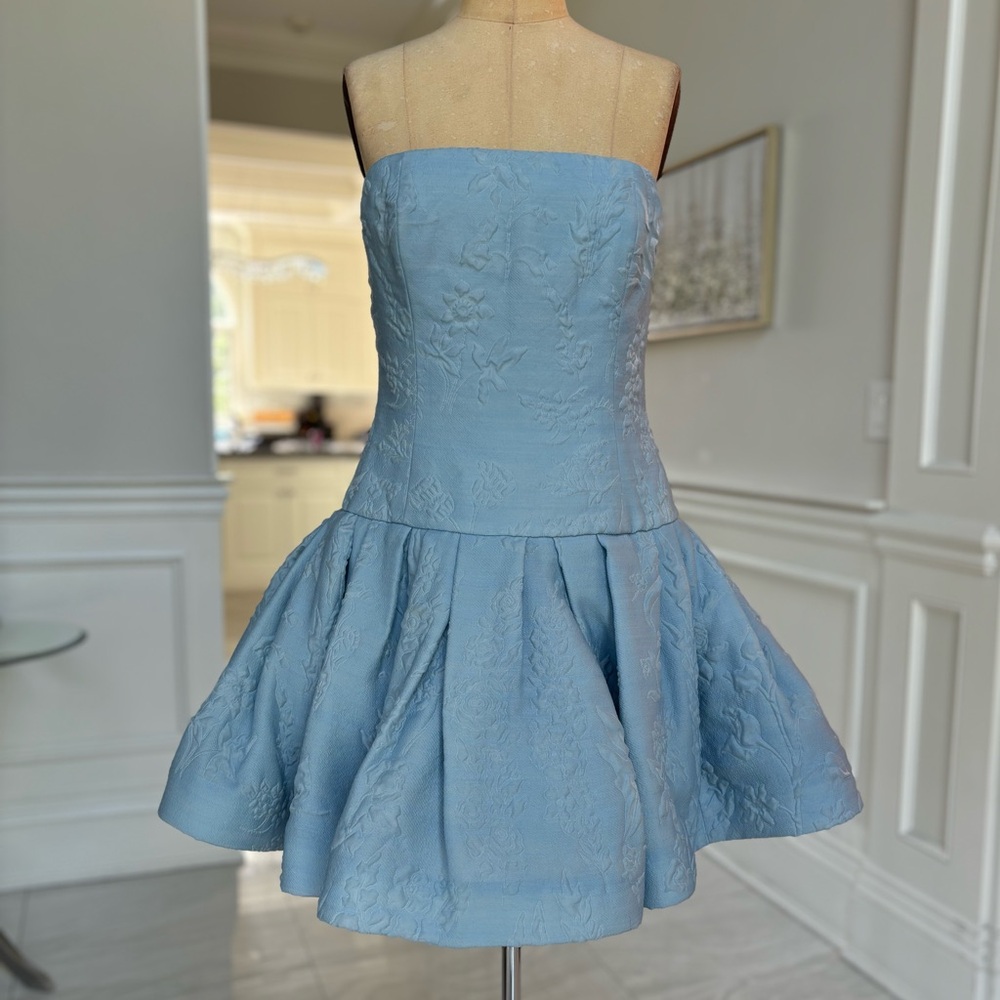 NWOT Oscar De La Renta Strapless Blue Brocade Dress